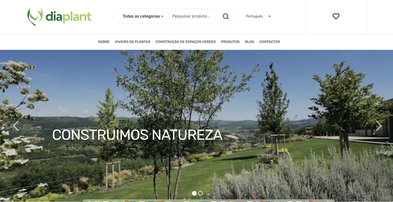 Site antigo da Diaplant: homepage com pesquisa de produtos e carrinho, 2020